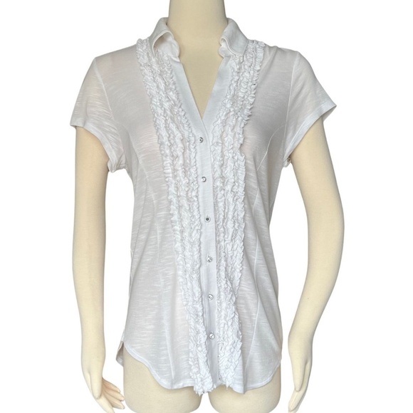 INC International Concepts White Ruffle Front Blouse With Rhinestone Buttons NWT - Picture 4 of 11